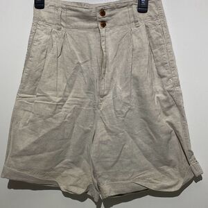 Rev-Up Women's Cream Pleated Cuffed Hem Linen Blend A-Line Shorts Size 9/10